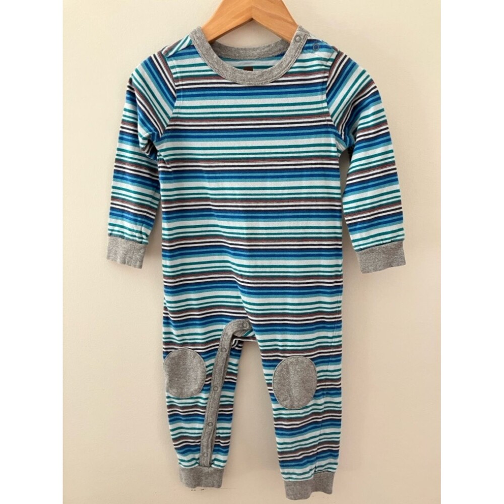 Tea 18-24m Striped Blue & Gray Baby One-Piece Romper